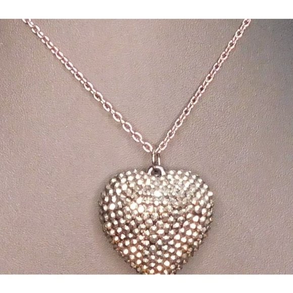 Puffed Rhinestone Heart Necklace - Picture 4 of 4